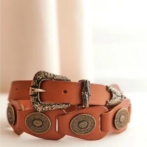 Sezane Tan Leather Belt with Gold Detailing